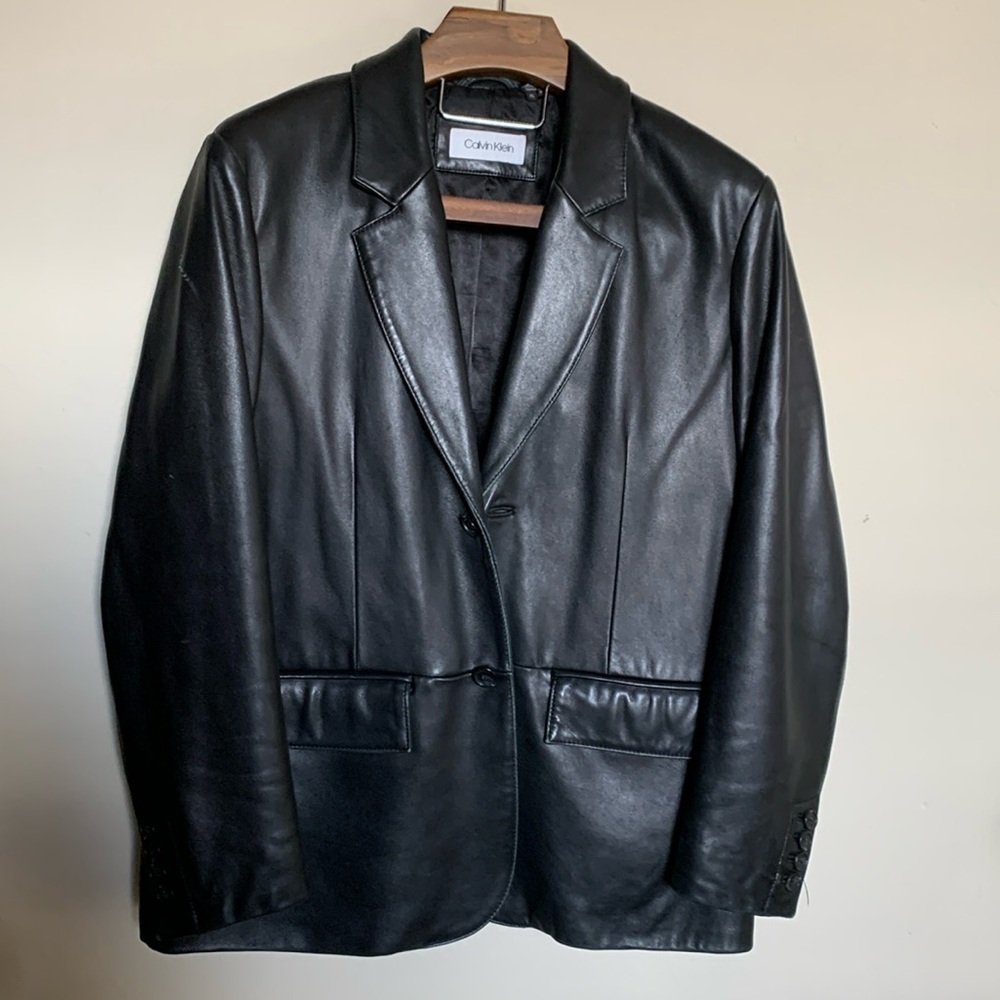Men’s Black Leather Coat XL Calvin Klein.